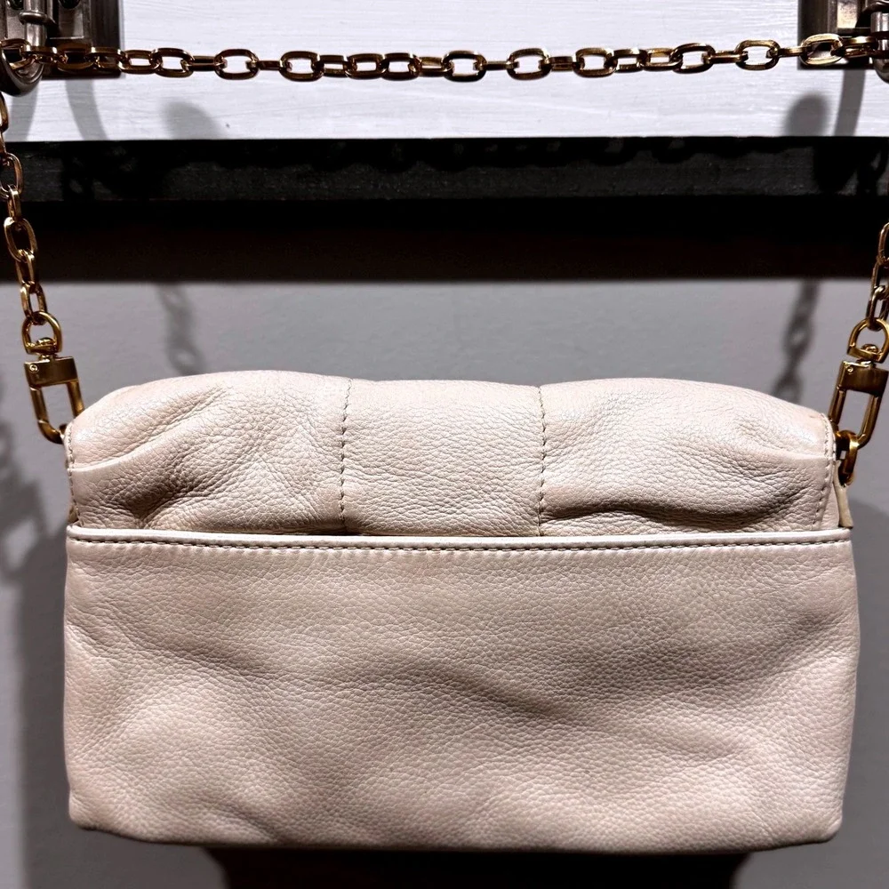 Cole Haan Leather Shoulder‎ Bag Clutch Ivory Gold Chain Evening Party Purse